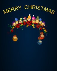 Christmas composition with birds and inscription