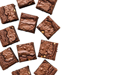 Decadent Chocolate Brownies With Nuts Chips On Black Background