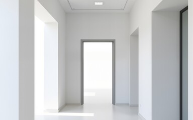Modern office corridor or hallway interior with empty space over the white wall and the meeting room. High quality