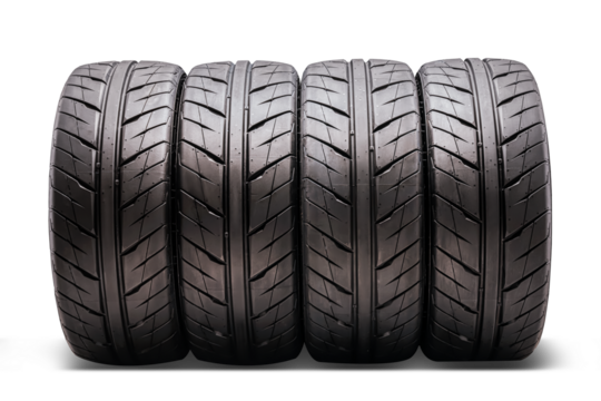 Sports directional beautiful tires 4 pieces set , front view of the isolate on a white background.