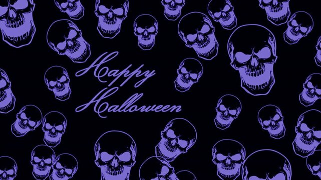 Beneath moonlit pumpkins, skulls form a halloween pattern of spooky rhythm - ideal for horror-inspired animation loops, creative intros, motion branding, eerie visuals, and digital festival design