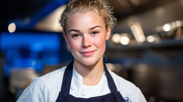 Young female chef in a professional kitchen setting