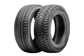 Winter tires offer enhanced traction and control for driving in snowy and icy conditions. This visual showcases two tires with distinct tread patterns designed for winter performance.