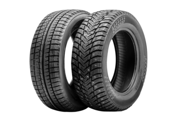 Winter tires offer enhanced traction and control for driving in snowy and icy conditions. This visual showcases two tires with distinct tread patterns designed for winter performance.