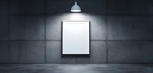 Gloss white frame mockup on matte black backdrop with spotlight