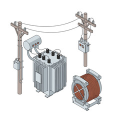 Electrical power transmission and distribution system with transformer and conductors.
