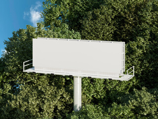 White Blank Roadside Billboard Mockup Outdoor on Highway Platform 3D Rendering