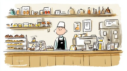 パン屋で働く店員さんのイラスト