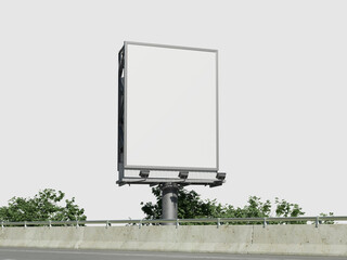 White Blank Vertical Billboard Mockup Outdoor on Highway 3D Rendering