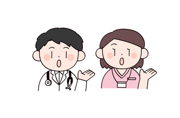 案内する医者と看護師　男女2人のイラスト
