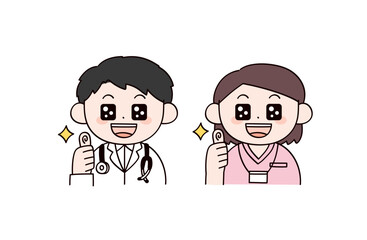 褒める医者と看護師　男女2人のイラスト