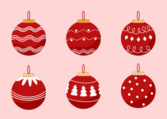 Vector set of colorful Christmas hanging balls for holiday decoration