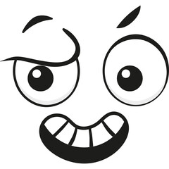 Cartoon Face With Wide Smile And Winking Eye Black And White Simple Illustration