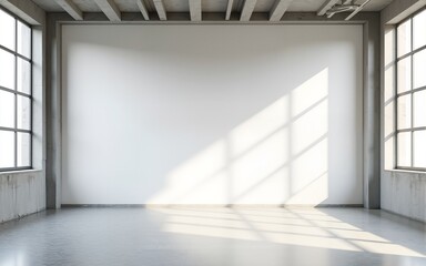 Obraz premium Blank wall in bright concrete office with large windows Mockup 3D rendering. High quality
