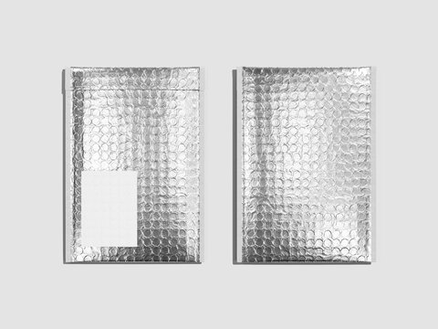 Blank Bubble Mailers Mockup with Front and Back View 3D Rendering Delivery Packaging