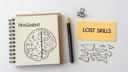 Brain sketch with broken lines and Fragment tag concept