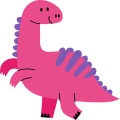Cartoon Pink Dinosaur with Purple Spikes Standing Against White Background