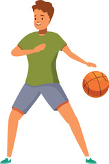 Smiling basketball player dribbling ball, enjoying sport and healthy lifestyle