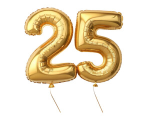 Gold Number Twenty Five Balloons with Transparent Background for Celebratory Events