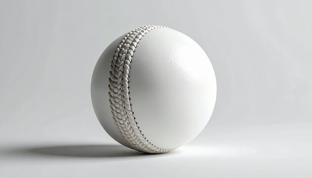 White cricket ball with stitched seams placed on a light gray surface