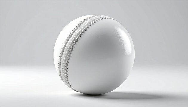 White cricket ball with stitched seams placed on a light gray surface