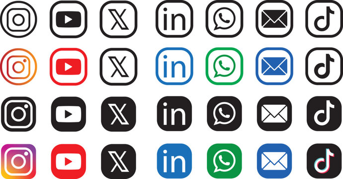 social media icons. social media logo, Latest updated social media network logo icon vector set 2025.linkedin, whatsapp, facebook, instagram, tiktok, X , youtube