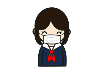 笑顔でマスクをつけた女子学生