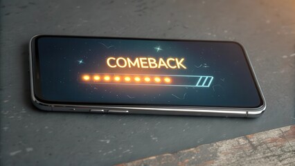 Phone screen showing Comeback message with loading bar