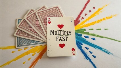 Playing card saying Multiply Fast with radiant ink marks