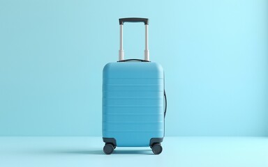 Obraz premium Blue suitcase on pastel blue background. minimal travel concept. 3d render. High quality