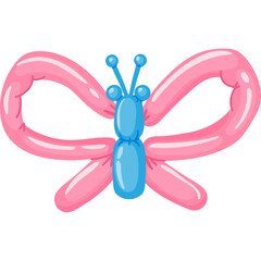 Pink and Blue Balloon Butterfly Decoration on Transparent Background