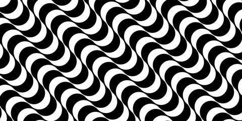 Classic Portuguese pavement pattern with curved black and white waves. Copacabana sidewalk motif, Rio de Janeiro beach promenade vector background with abstract texture.