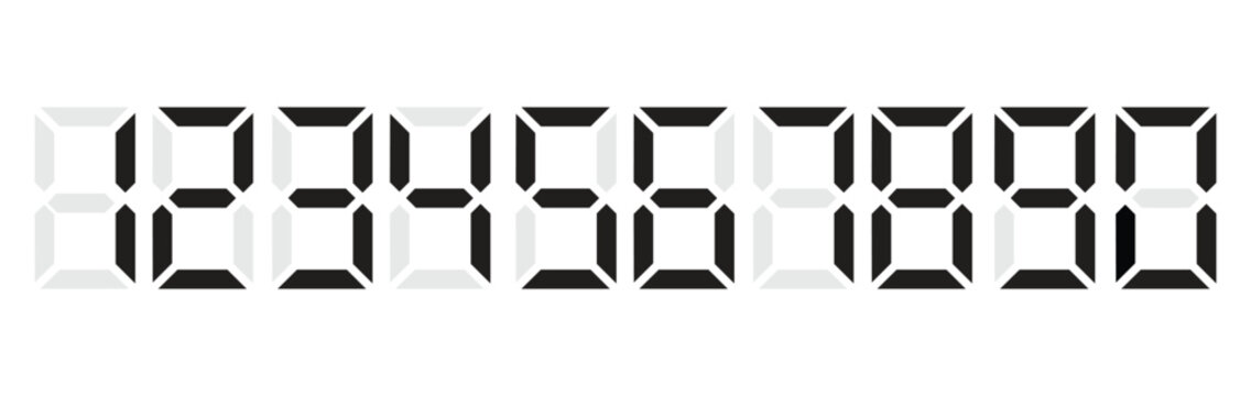 Digital numbers font for electronic clock display, calculator