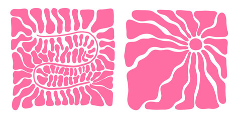 Retro abstract sunshine background with wavy sun rays, circular geometry and funky 70s design. Yellow and orange gradient texture, groovy sunlight burst and summer pattern.