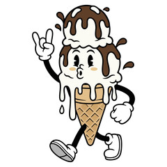 Retro Cartoon Ice Cream Character with Funny Expression Illustration