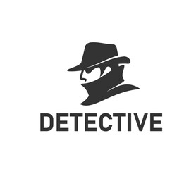 Secret agent or private detective icon for police inspector, vector silhouette sign. Detective agency or crime investigation service company icon of spy man in fedora hat and black eyeglasses