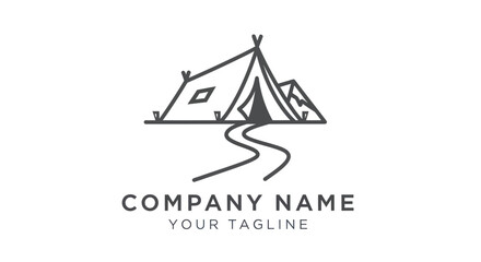 Minimalist Camping Logo Design with Tent and Winding Path.