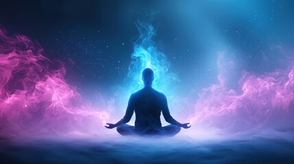 Mind Meditative figure with energy radiating from the mind, illustrating inner peace.