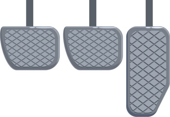 Car pedals showing brake, accelerator, and clutch pedals enabling drivers to control speed and braking