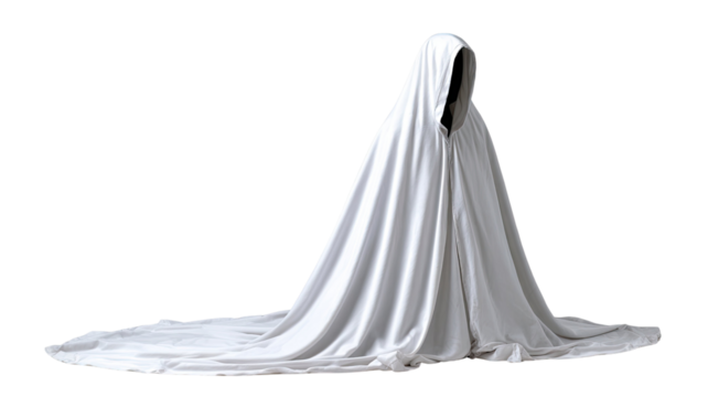 Cape with hooded cloak robe featuring flowing fabric and medieval style garment used for costume or fashion isolated on white background