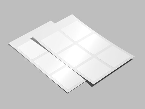 White Blank Sticker Sheet Mockup 3D Rendering Square Shape