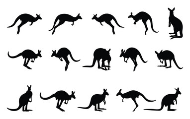 Kangaroo silhouette set, vector illustration.