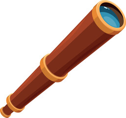 Handheld spyglass with golden rings and wooden body, used for observing distant objects