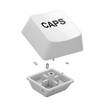 White detached CAPS key shows its inner mechanism symbolizing broken internet shouting behavior.