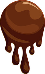 Round chocolate ball melting, with thick syrup dripping down, isolated on white