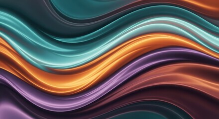 Vibrant swirling abstract waves of teal orange purple and gold with metallic sheen