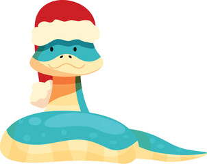 Naklejka premium Cartoon blue snake wearing santa hat celebrating christmas and winter holidays