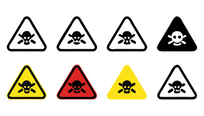 Toxic warning yellow sign vector icon set