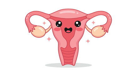 Adorable Cartoon Uterus with Fallopian Tubes and Ovaries Smiling.