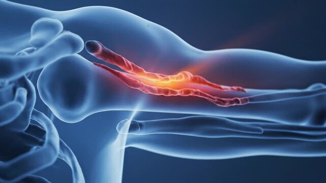 3D Render of Human Arm Bones with Highlighted Pain Area.